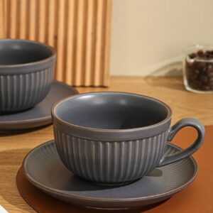 1pc Porcelain Mug & 1pc Coaster, Minimalist Grey Coffee Mug For Table