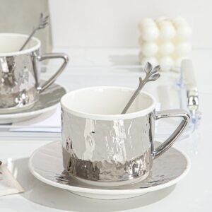 1pc Porcelain Mug & 1pc Coaster & 1pc Spoon, European Style Colorblock Coffee Mug For Table